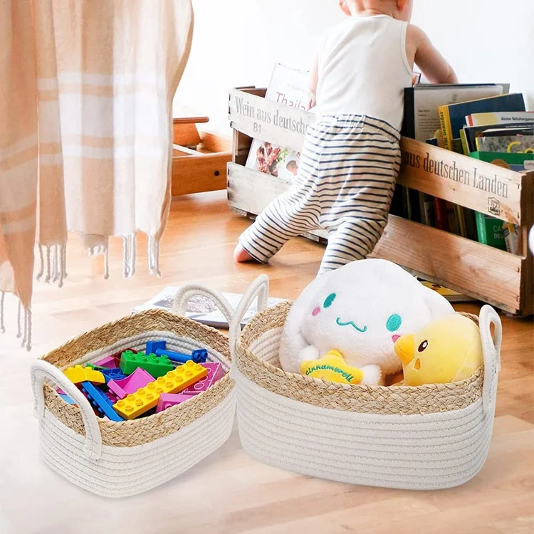 Home Wholesale Customized Decorative Cotton Rope Woven Baby Nursery Baskets for Clothes