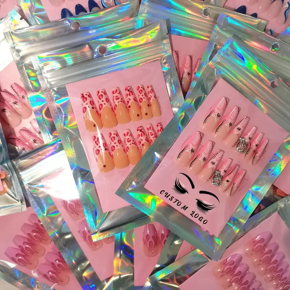 Luxury Designed False Nails Long Short Custom Logo With Box Press On Nails Artificial Nails With Glue For Woman