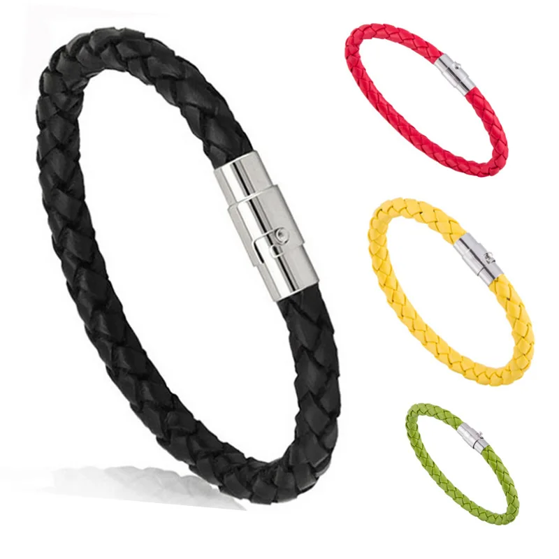 Simple Fashion Accessories PU Leather Buckle Clasps Lock leather Rope Magnetic Bracelet for Men and Women Unisex and Couple
