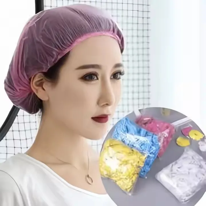 Cheap Waterproof Hotel Bath Salon Hair Cap Colorful Hair Cover Disposable PE Women Hair Shower Caps