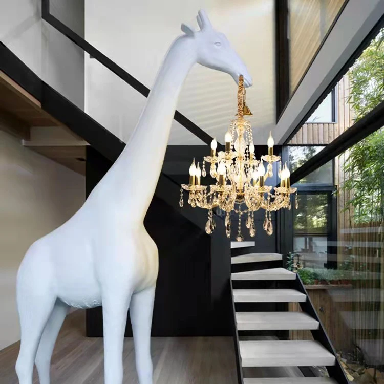 Customized Size Home Hotel Lobby Decorative Lighting Crystal Chandelier Lights Animal Modern White Giraffe Floor Lamp