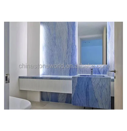 Customized Luxury Azul Macaubas Blue Marble Table Vanity Island Tops Blue Marble Countertop For Kitchen Bathroom
