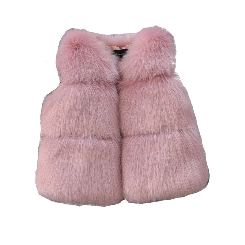Fashion girl fur vest faux fur outwear vest solid color children fur coats