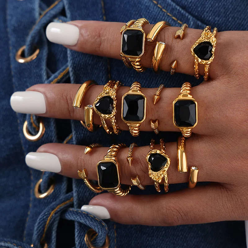 18k Позолоченные ювелирные изделия из нержавеющей стали anillos acero неоксидные изумрудные сердечки Роскошные позолоченные кольца аксессуары для женщин