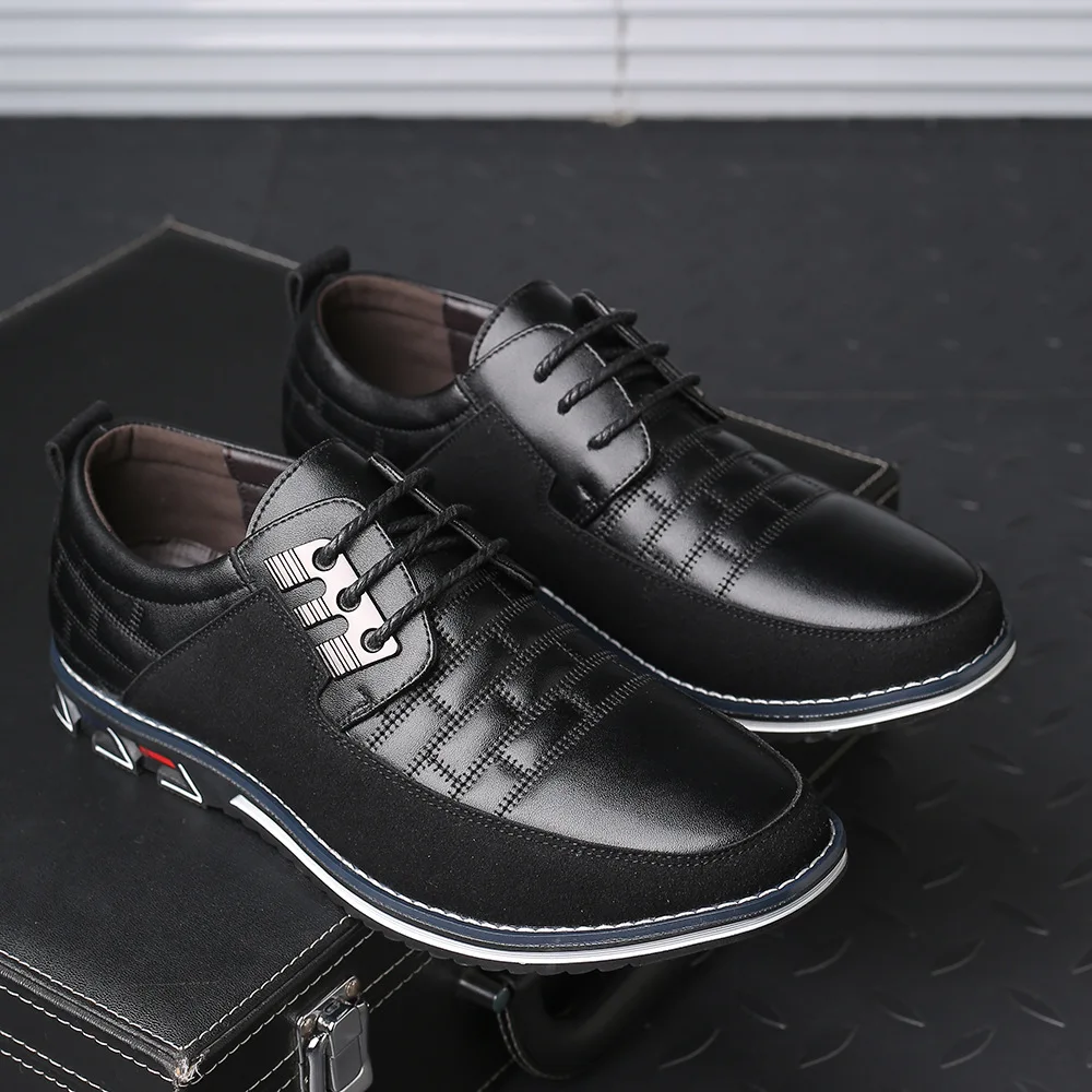 Adult Hard Sole Lightweight Leather Shoes Black Casual Dress Business Men Lazy