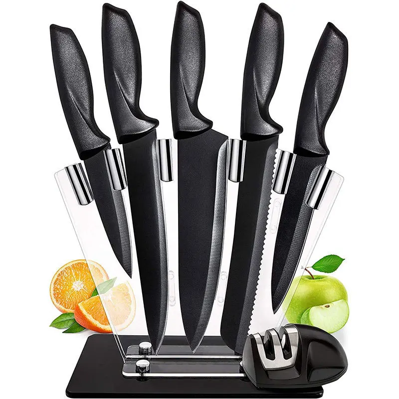 Professional Stainless Steel Kitchen Knives 17pcs/7pcs Black Kitchen Knife Set Chef Knife Set With Acrylic Stand