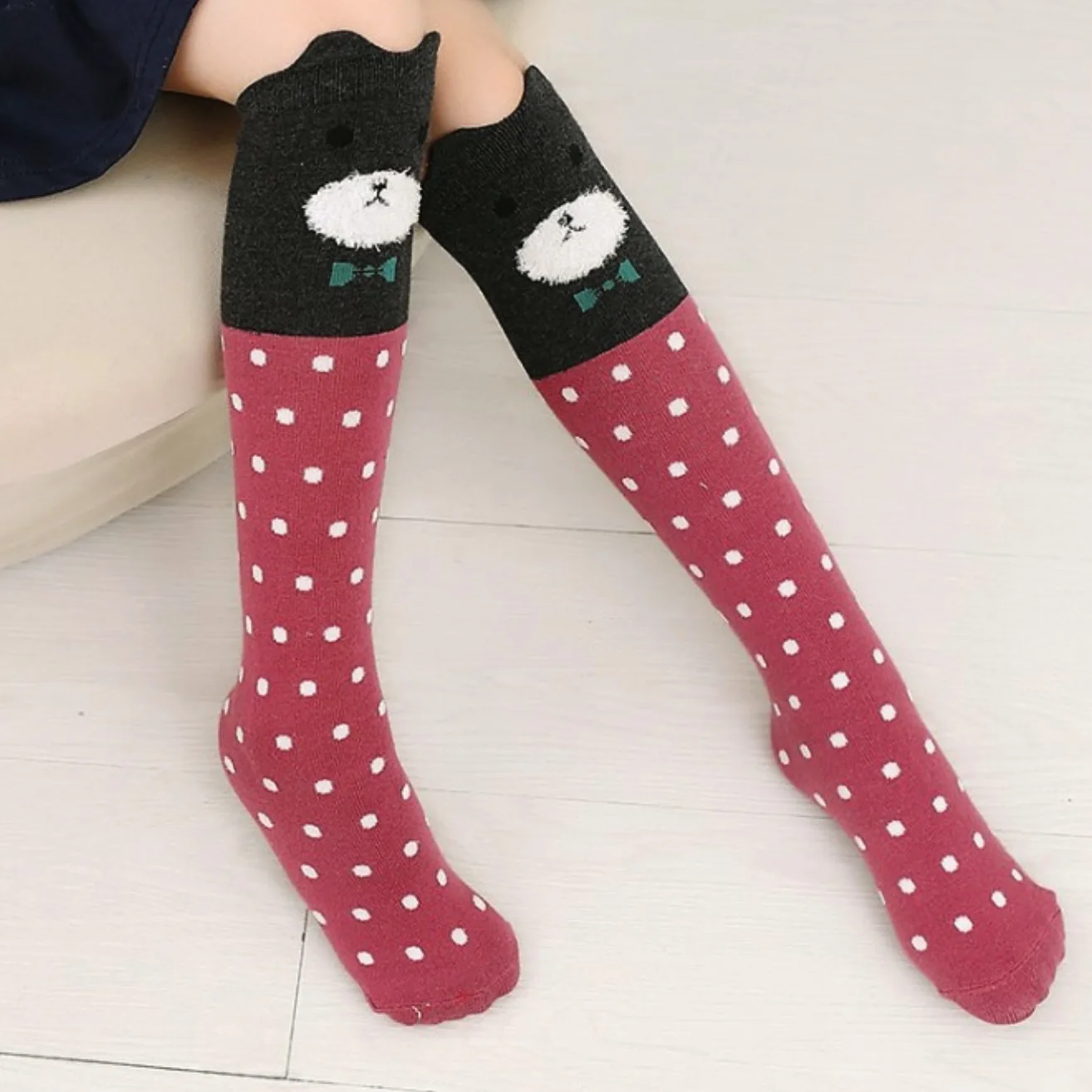 
wholesale Little Girls Long dress warm fancy Socks Kids Cartoon black cat grey fox Knee High Warm Cotton Stockings 