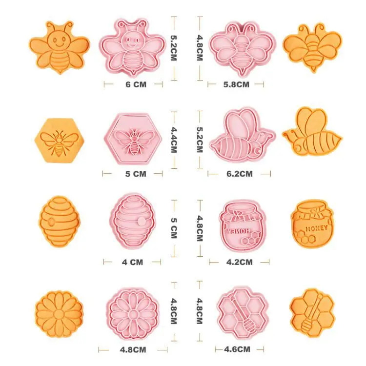 Saffron 8pcs/box Bee honeycomb cookie cutters Set of 8 designs multi cutter cookie plastic mini cookies biscuits