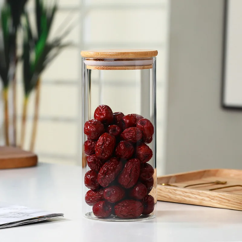 Supplier Empty Round Borosilicate Glass Airtight Kitchen Food Cookies Storage Bottles and Jars With Bamboo Lid