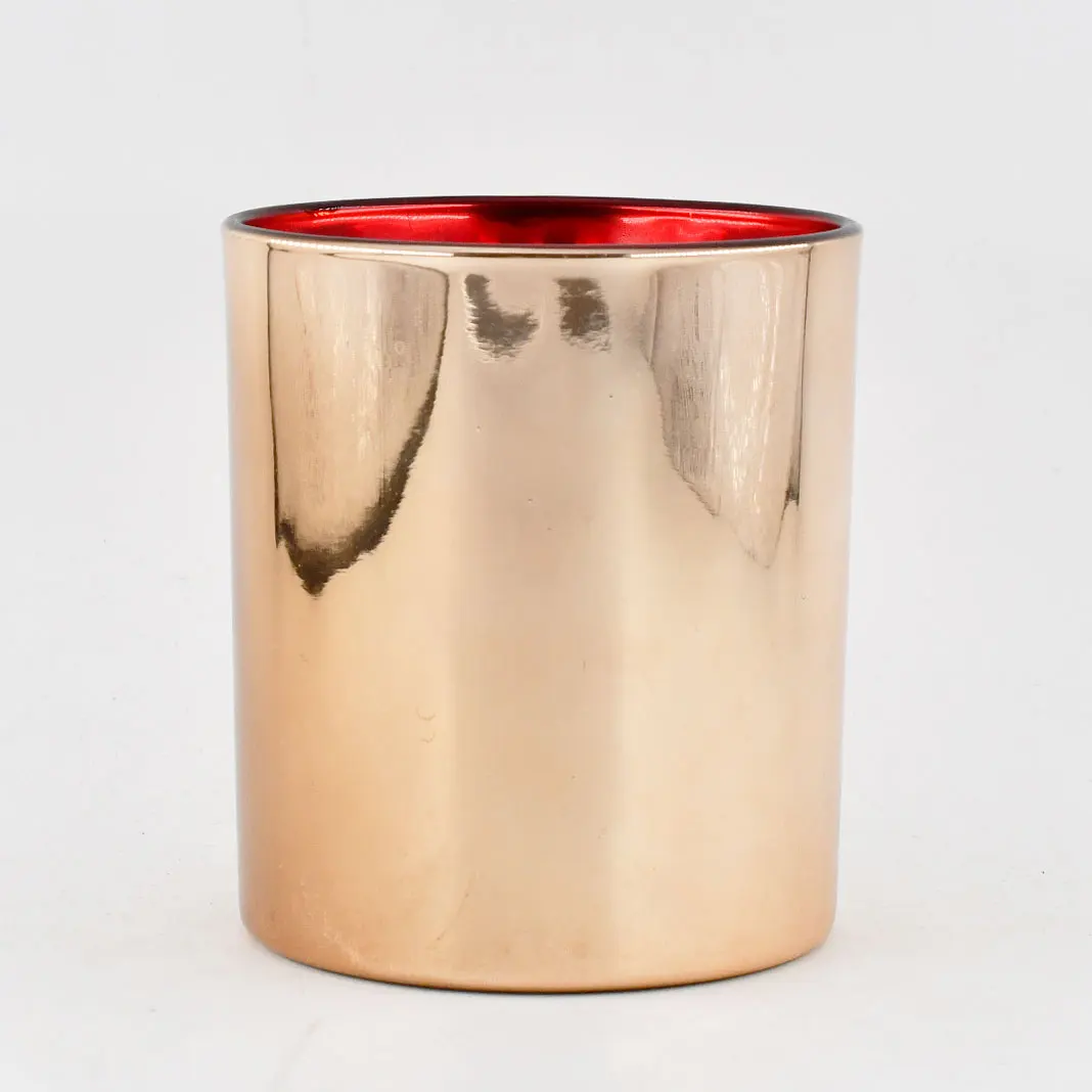 Wholesale Custom Heat Resistant Elegant Electroplating Rose Gold Glass Soy Wax Candle Jars
