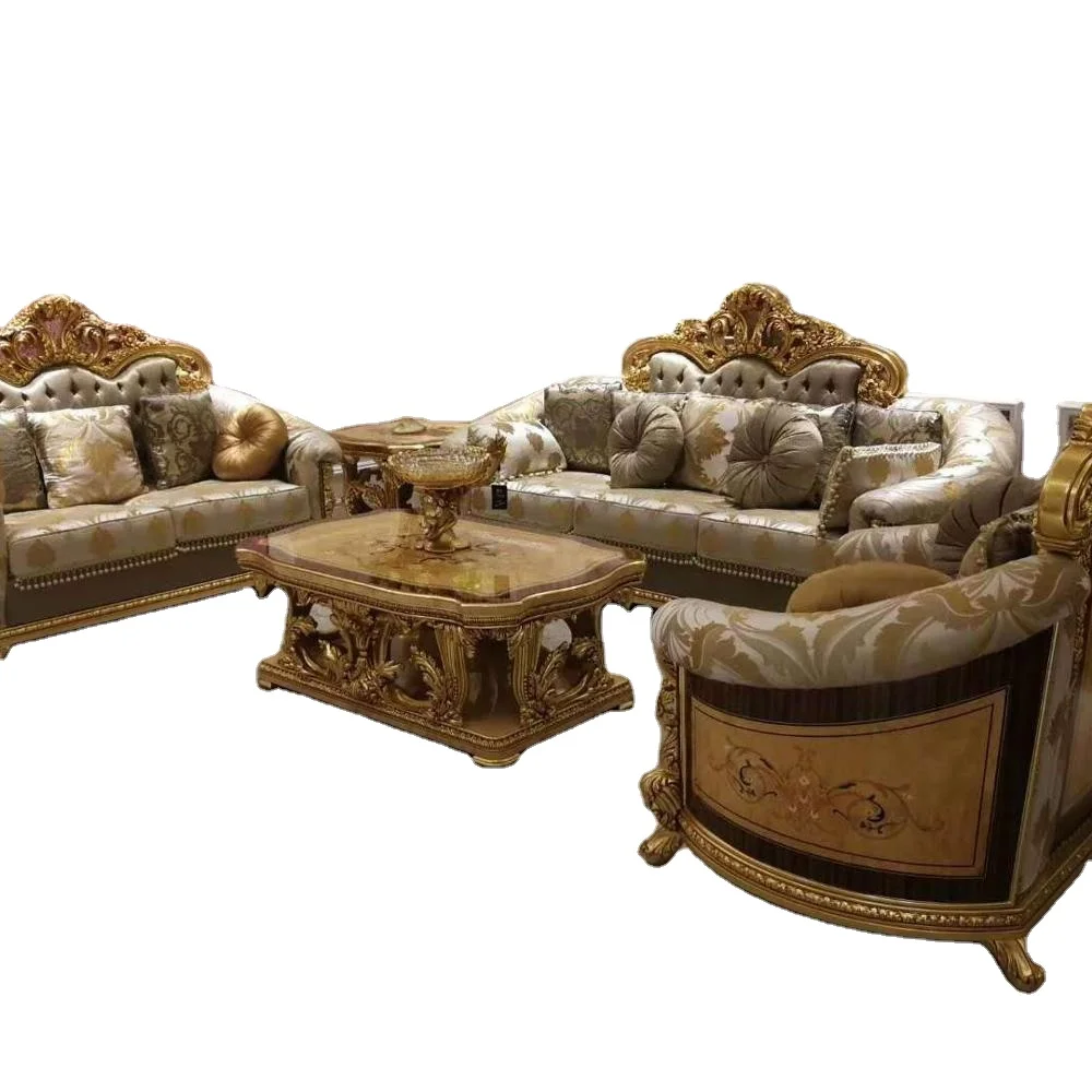 
European italian classical style livingroom furniture wooden carved flower royal luxury sofa set 
