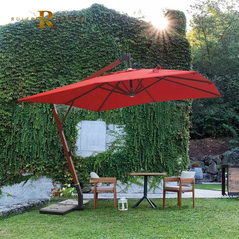 Customized Logo Sun Shade Parasol LED Cantilever Umbrella Garden Outdoor Patio Umbrella
