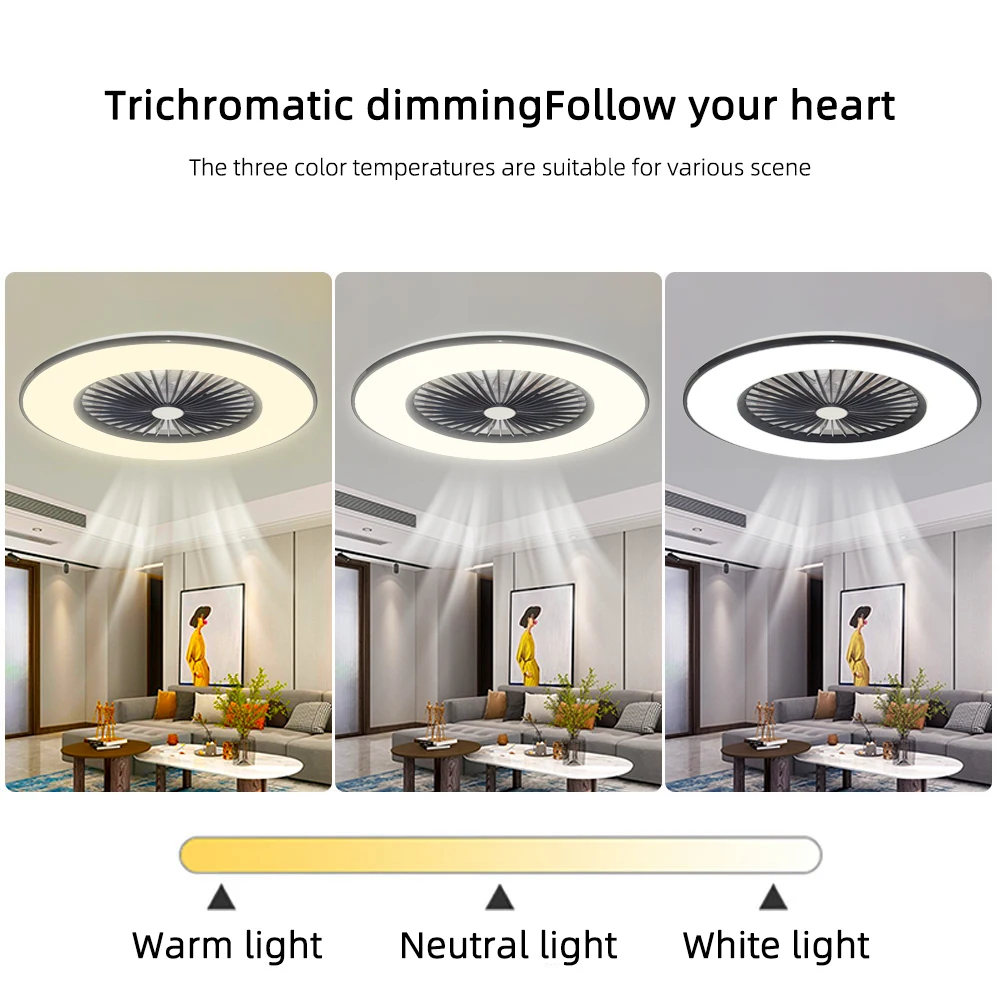 Living room chandelier ceiling fan with light home Tuya Wifi bluetooth music voice remote control RGB ceiling fans with lights