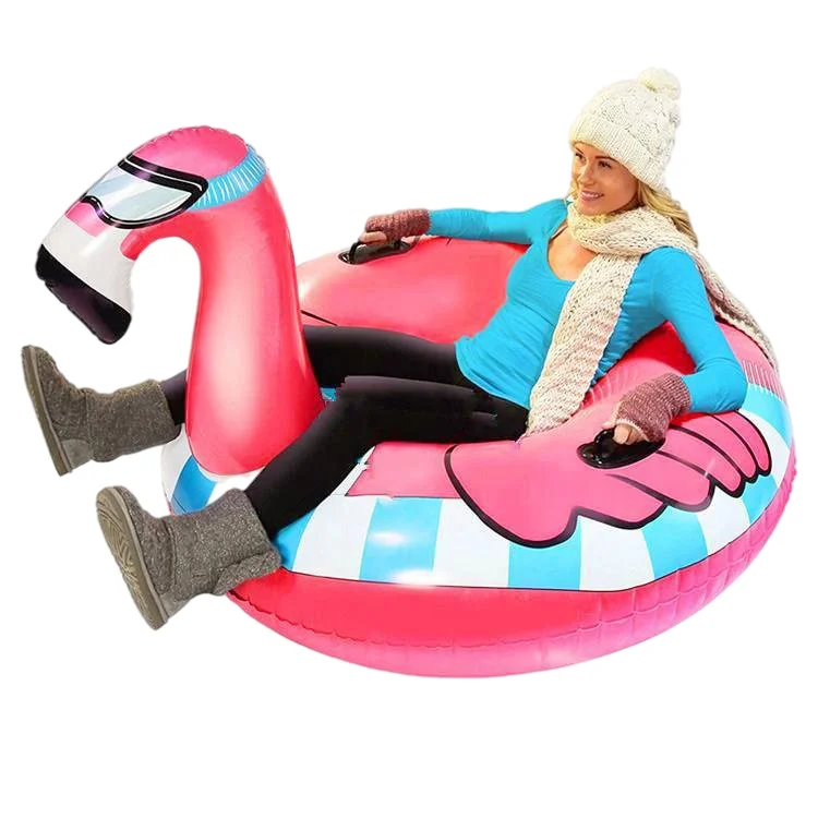 Customized Cartoon Flamingo Inflatable Snow Tube Snow Equipment Ski toboggan For Adults & Kids