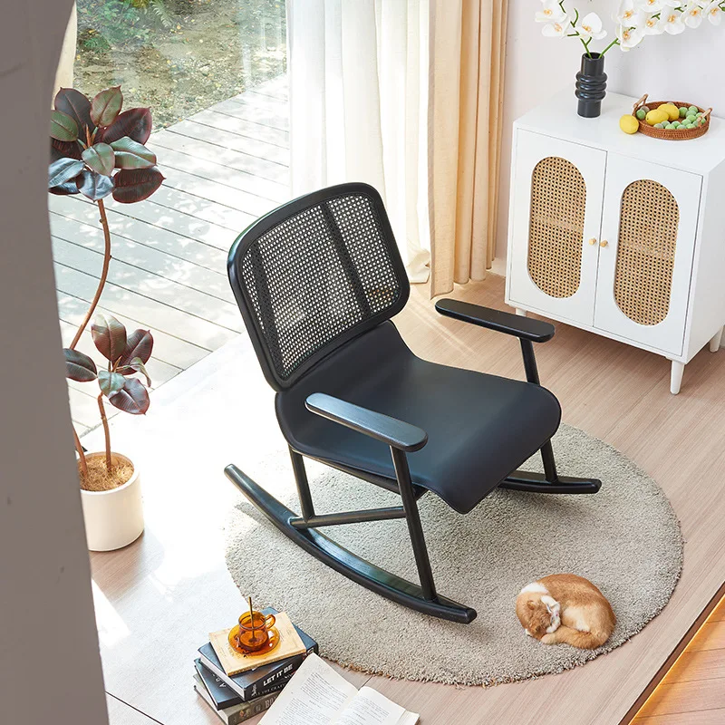 2024 hot sale modern simple solid wood rattan rocking chair home living room nap chair ash wood leisure chair lounge