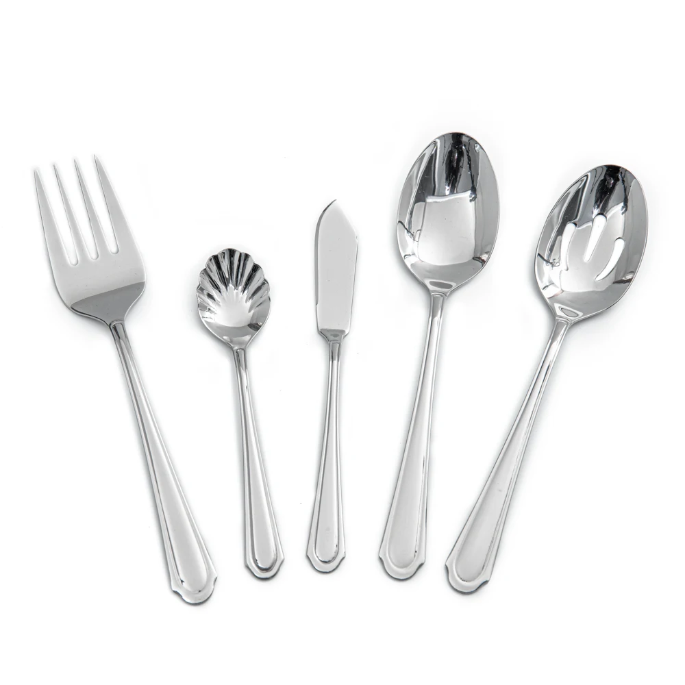 Wholesale Buffet Serving Utensils Stainless Steel 5 Piece Set Salad Spoon Fork Kitchen Pasta Pastry Tools