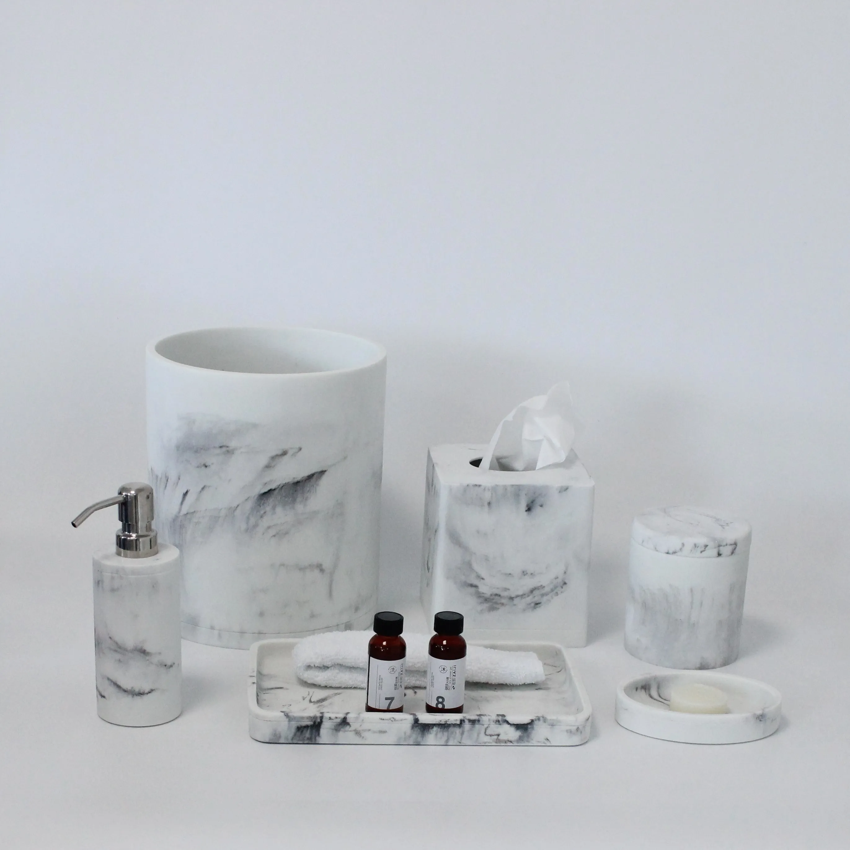 6 piece Customized white jade polyresin bathroom accessory set
