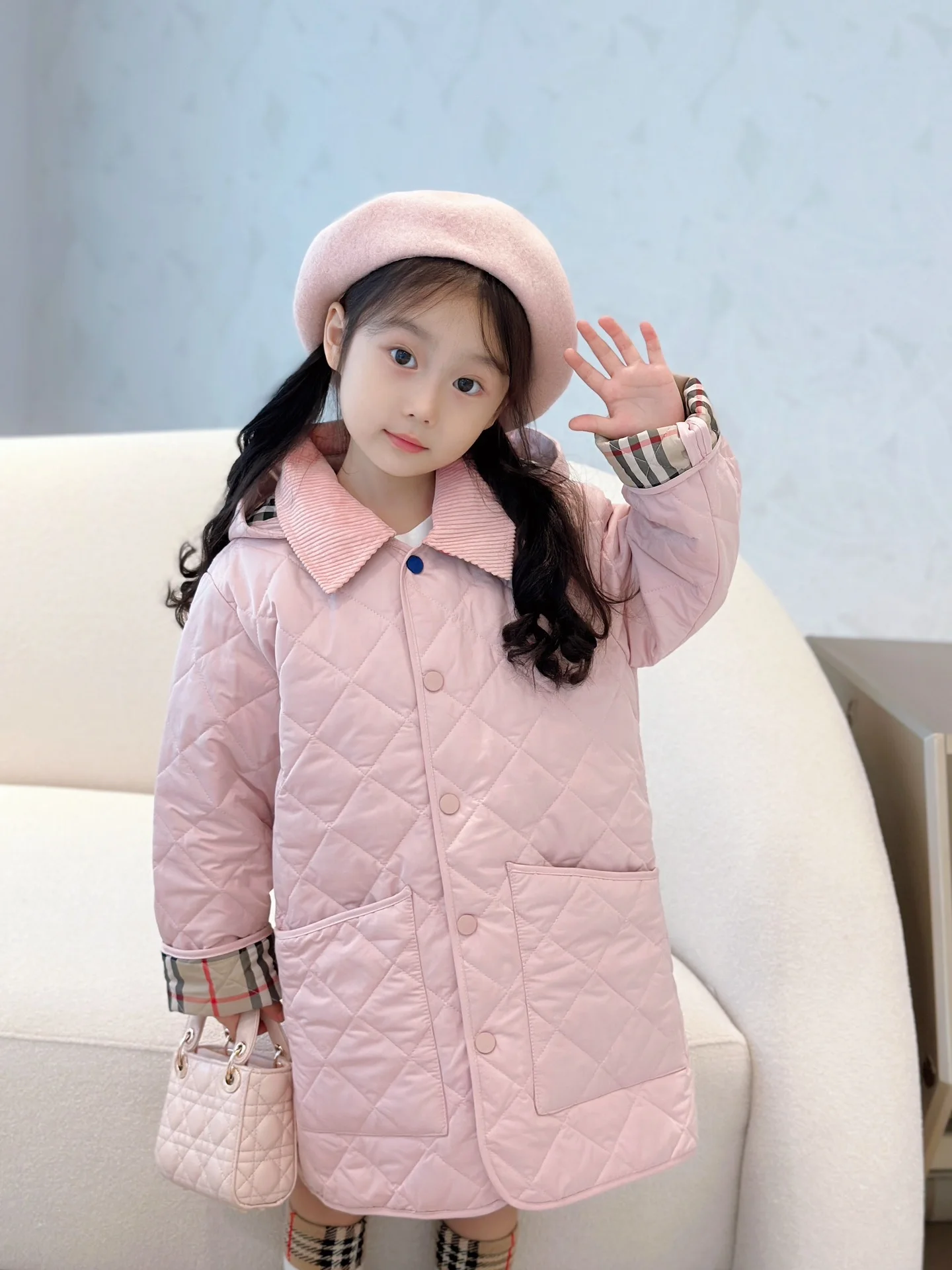 RUNTEN 2024 Design Autumn Winter Clothes New Cotton kids Coat Thickened Rhombic Plaid Two-sided boys and girls Coat