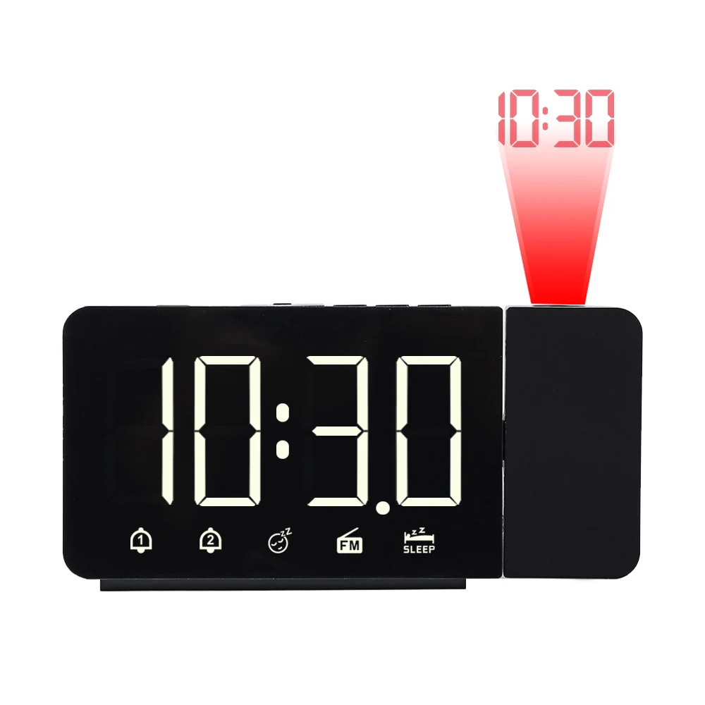 FM Radio LED Alarm Clock Digital Projection Desktop Snooze Nightlight Watch Time Projector Alarm Clock