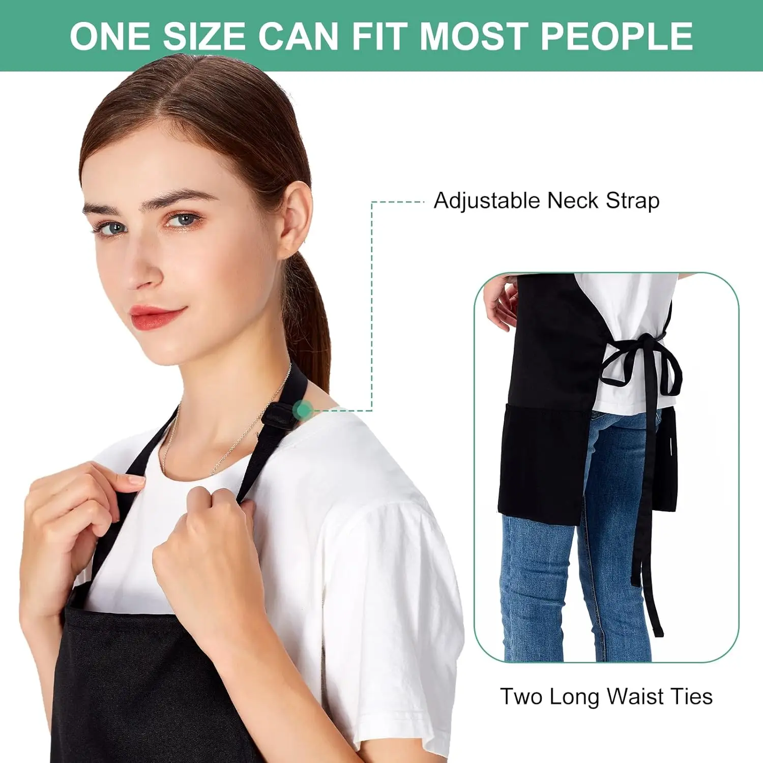 Hot Chef Kitchen Cooking 3 Pocket Adjustable Bibs Men Machine Washable Polyester Black Aprons For Women