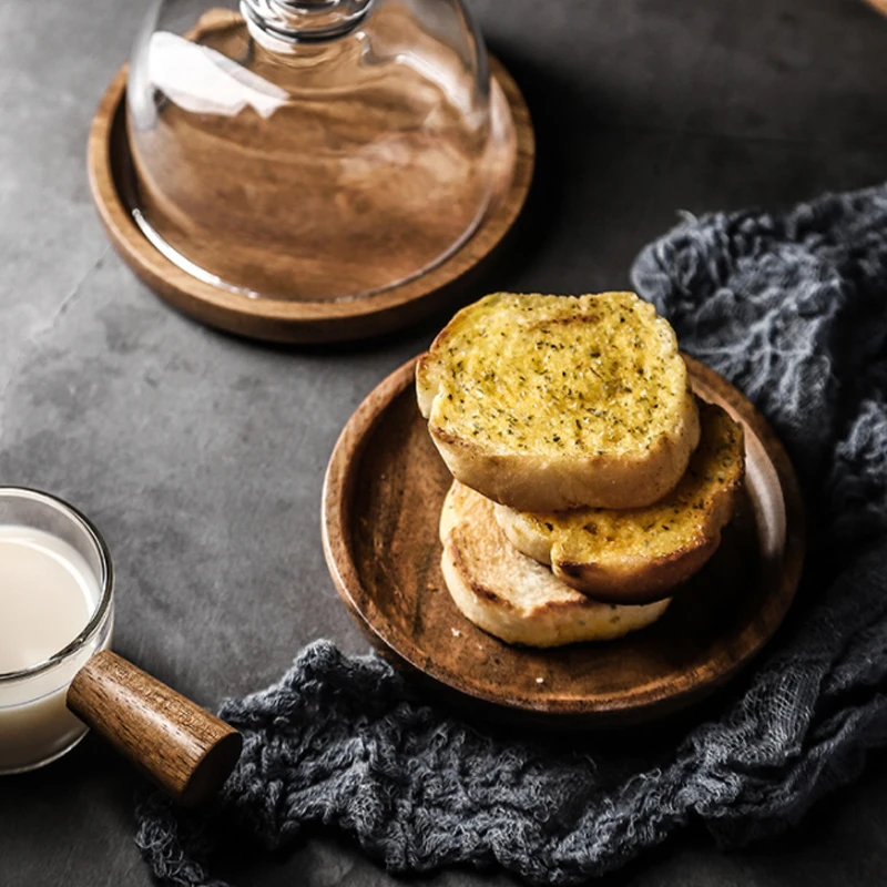 Mini Dessert Plate, Cake Stand with Dome lid,  acacia wood Dessert Plate with Soy Sauce Dish set