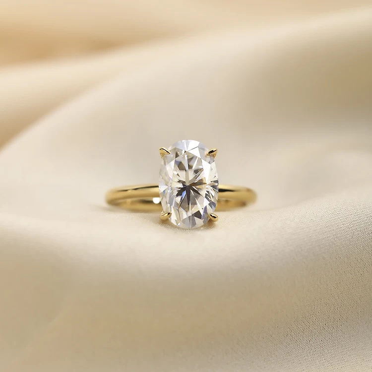 Wholesale 14K /18K /Platinum Moissanite 5 CT Oval Solitaire Solid Gold Ring Women Diamond White Moissanite Rings