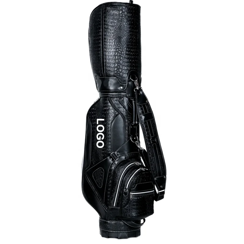 
OEM Embroidery Logo Black Genuine Leather Golfbag Golf Staff Cart Bag 