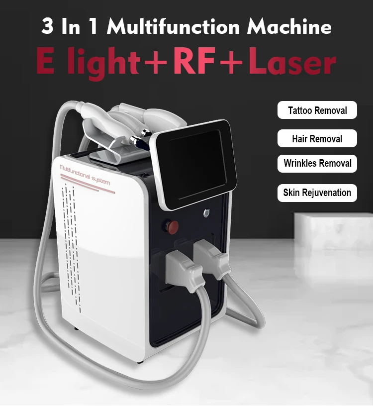Multifunction portable 3 in 1 laser ipl nd yag rf handles cartridges laser tattoo removal hair remover beauty machine