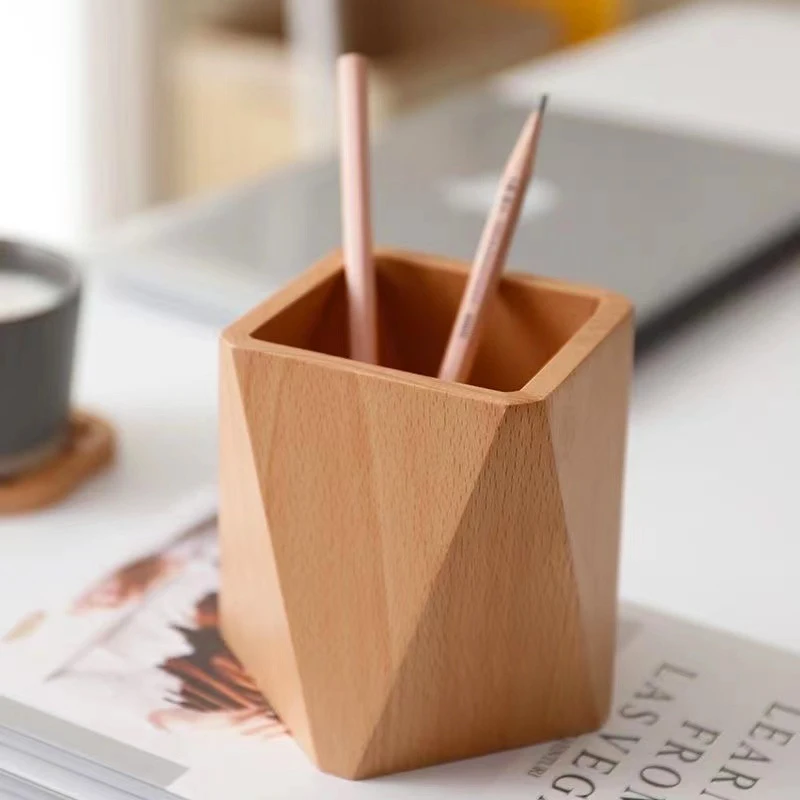 Eco-friendly Geometric Pen Pencil Holder Desk School Home Office Pen Holder Pencil Stand Wood Pencil Holder