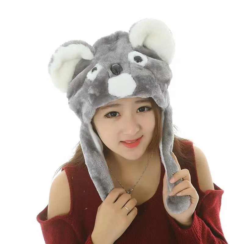 Cheap Promotion Kids Cartoon Novelty Winter Plush Animal Hat One Size Adult Warm Plush Cosplay Koala Hat