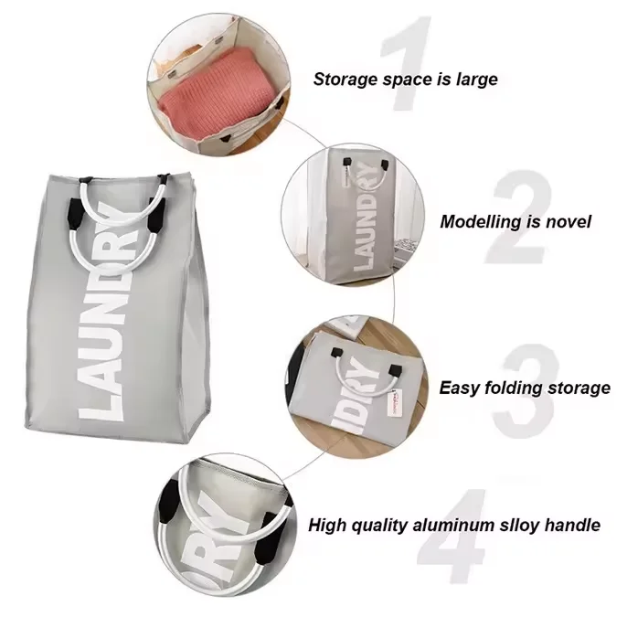 Cloth Laundry Basket Storage Bag Alloy Handle Foldable Hamper Waterproof Oxford Toy Organizer Large Capacity Laundry Bag