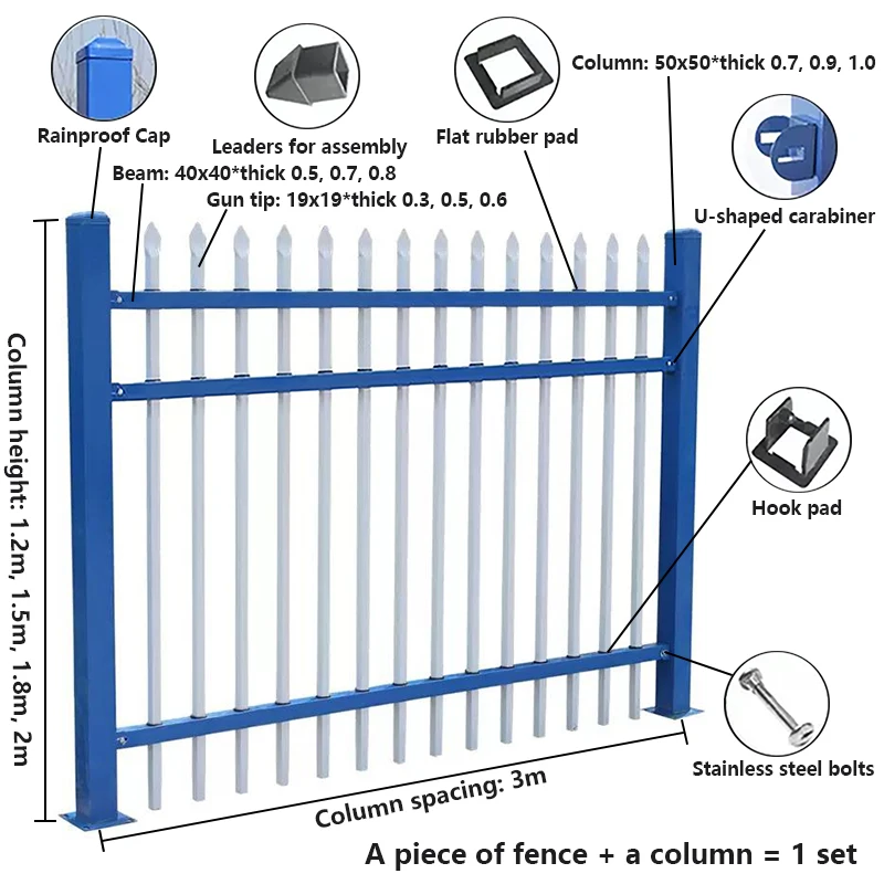 Wholesale 6ftx8ft garden black metal fences anti rust galvanized steel fence prices for Singapore