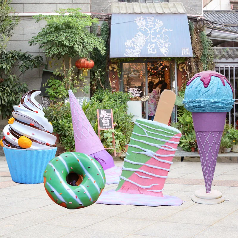 Store window display candy land  props fiberglass candy lollipop sculpture ice cream cone statues for sale