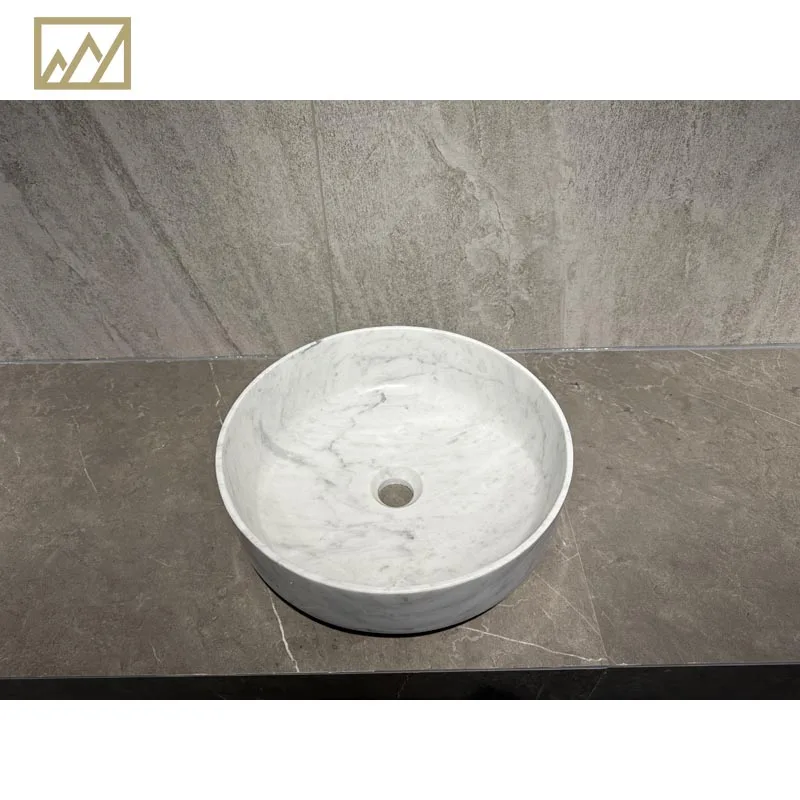 KINGS-WING Bianco Carrara white Marble Round Vessel Sink size for 40*40*14 cm Kitchen Sink Model D37