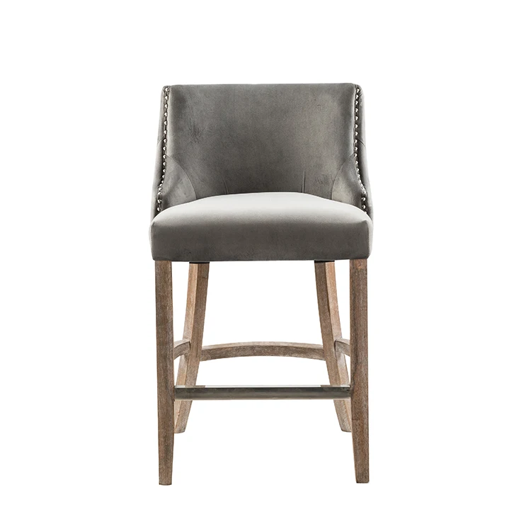 Antique Design Nail Head Trim Deep Tufted Back  Bar Stool Chairs With Antique Finish