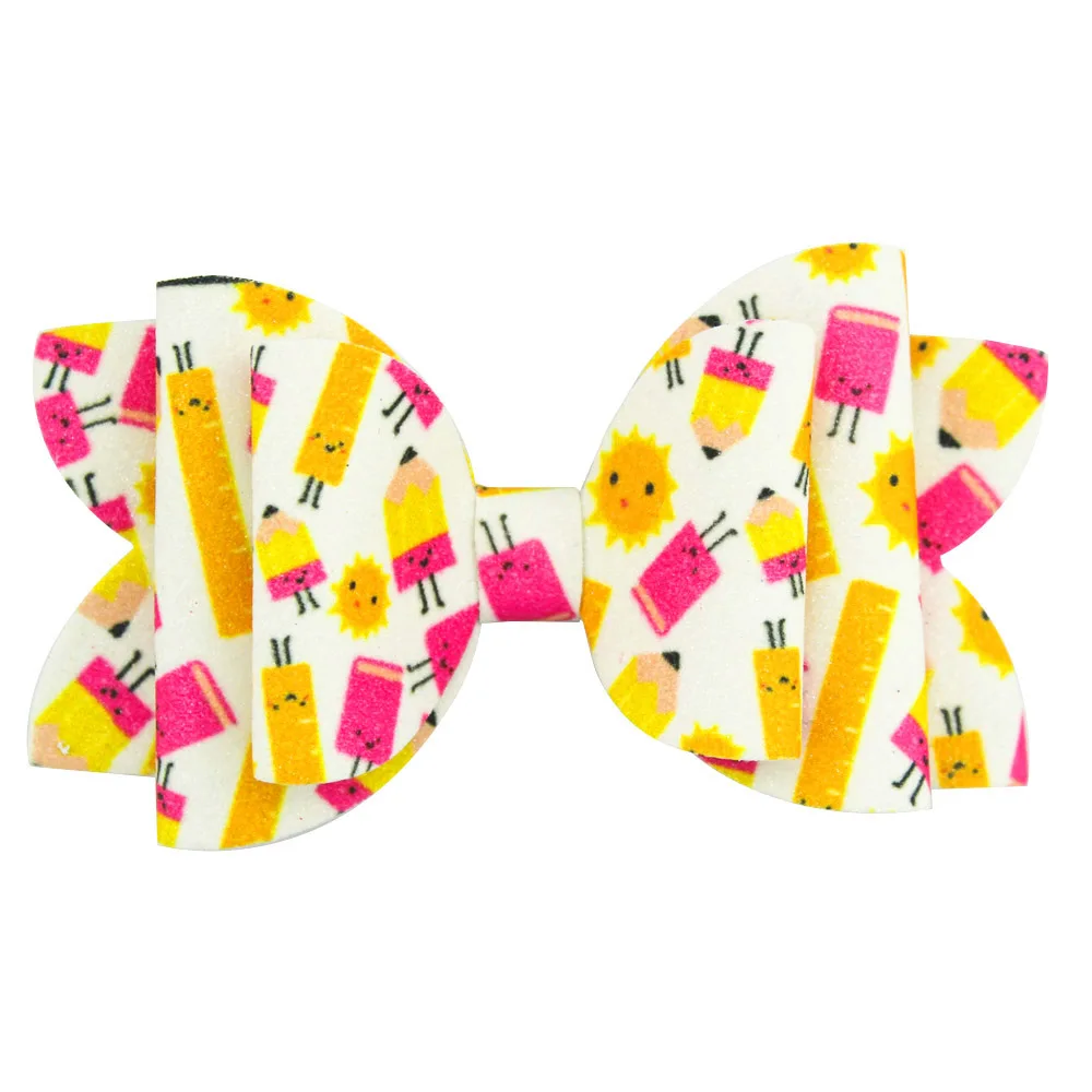 4.5' back to school glitter hair bows pencil glitter bows fashion girl hair clips accessories