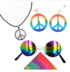 Солнцезащитные очки в стиле хиппи Подвесные серьги с надписью «Peace» Радужный капюшон 60 или 70 аксессуары для платья декоративный
