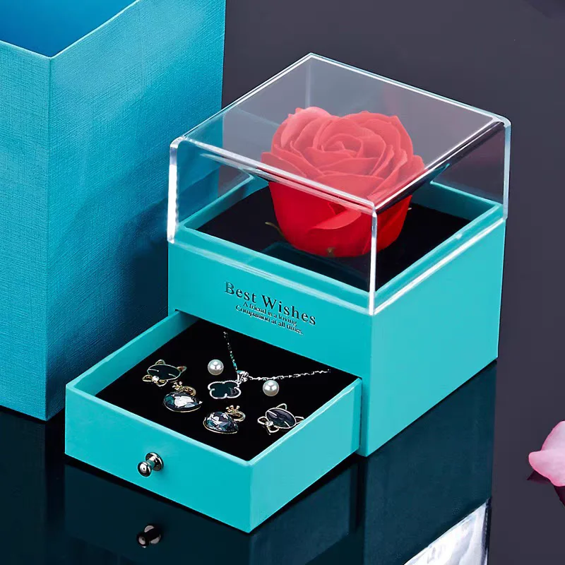 Custom Jewelry Gift Rose Necklace Box With Eternal Flower