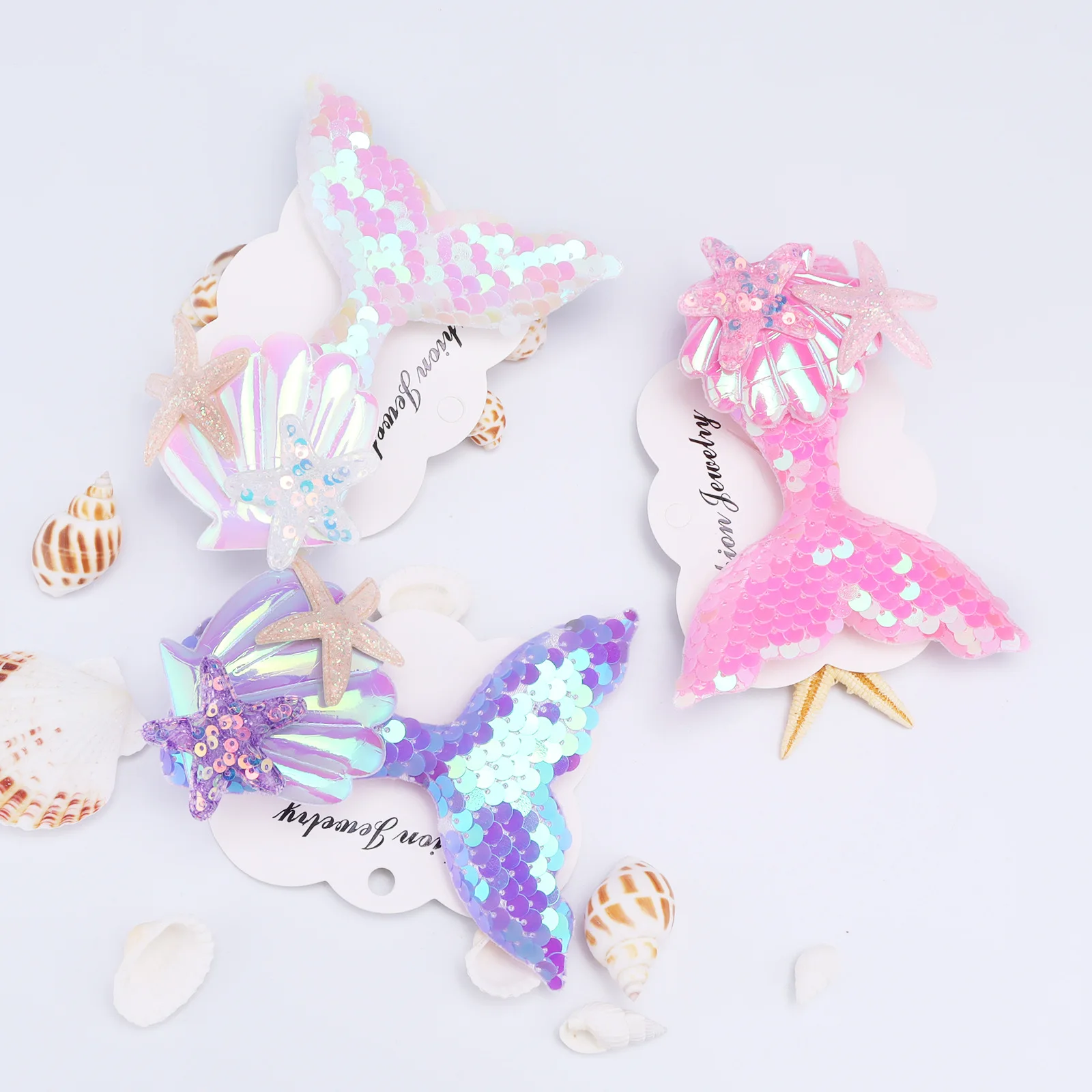 Wholesale reverse sequin mermaid tail pearl alligator hair clips for girls