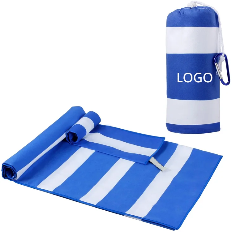 Double-Sided Plush Microfibre Absorbent Quick Dry Towel With Stripe sublimation printing For Beach and Sport Towel
