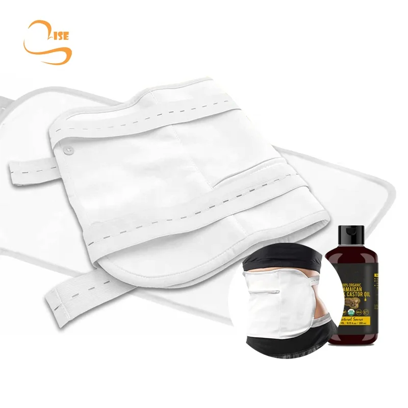 Adjustable Elastic Strap Organic Bamboo Cotton Machine Washable Anti Leak Reusable Organic Castor Oil Pack Kit