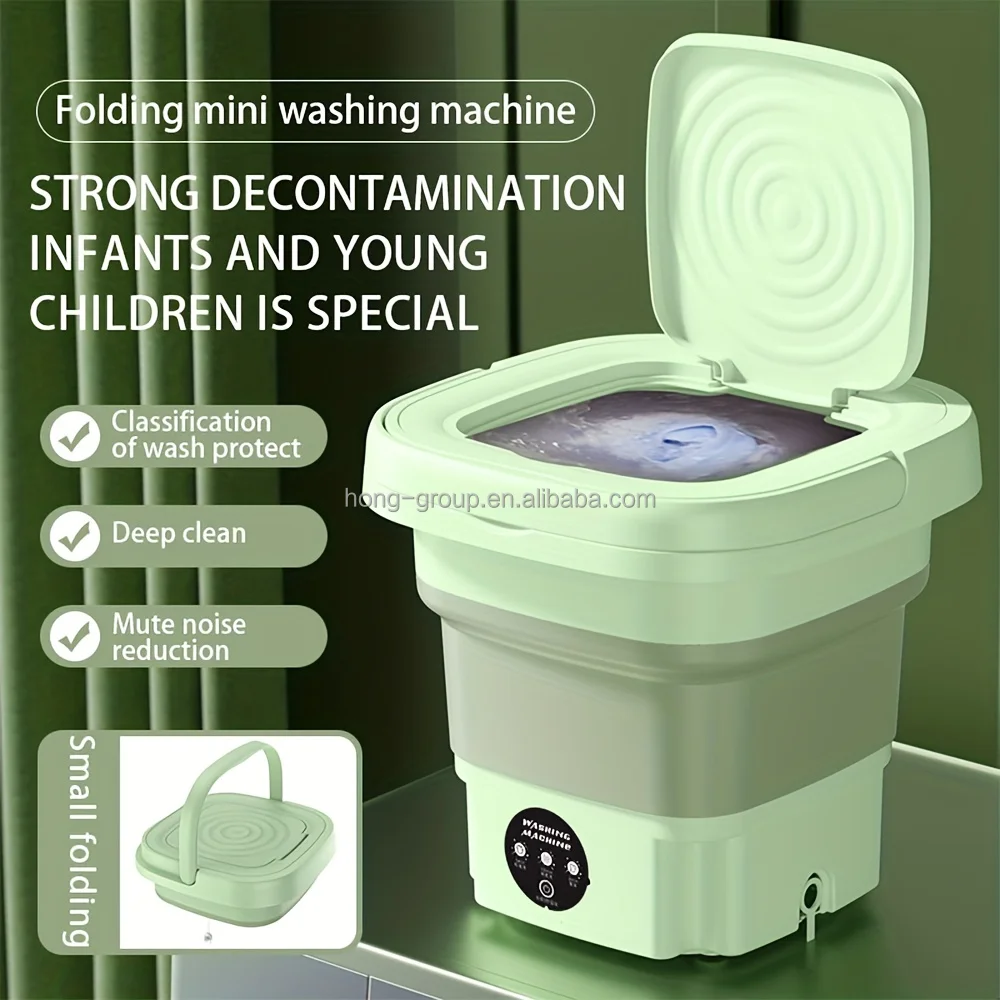 Portable Washing Machine,8L Foldable Mini Washer  for Baby Clothes And Underwear Green Purple