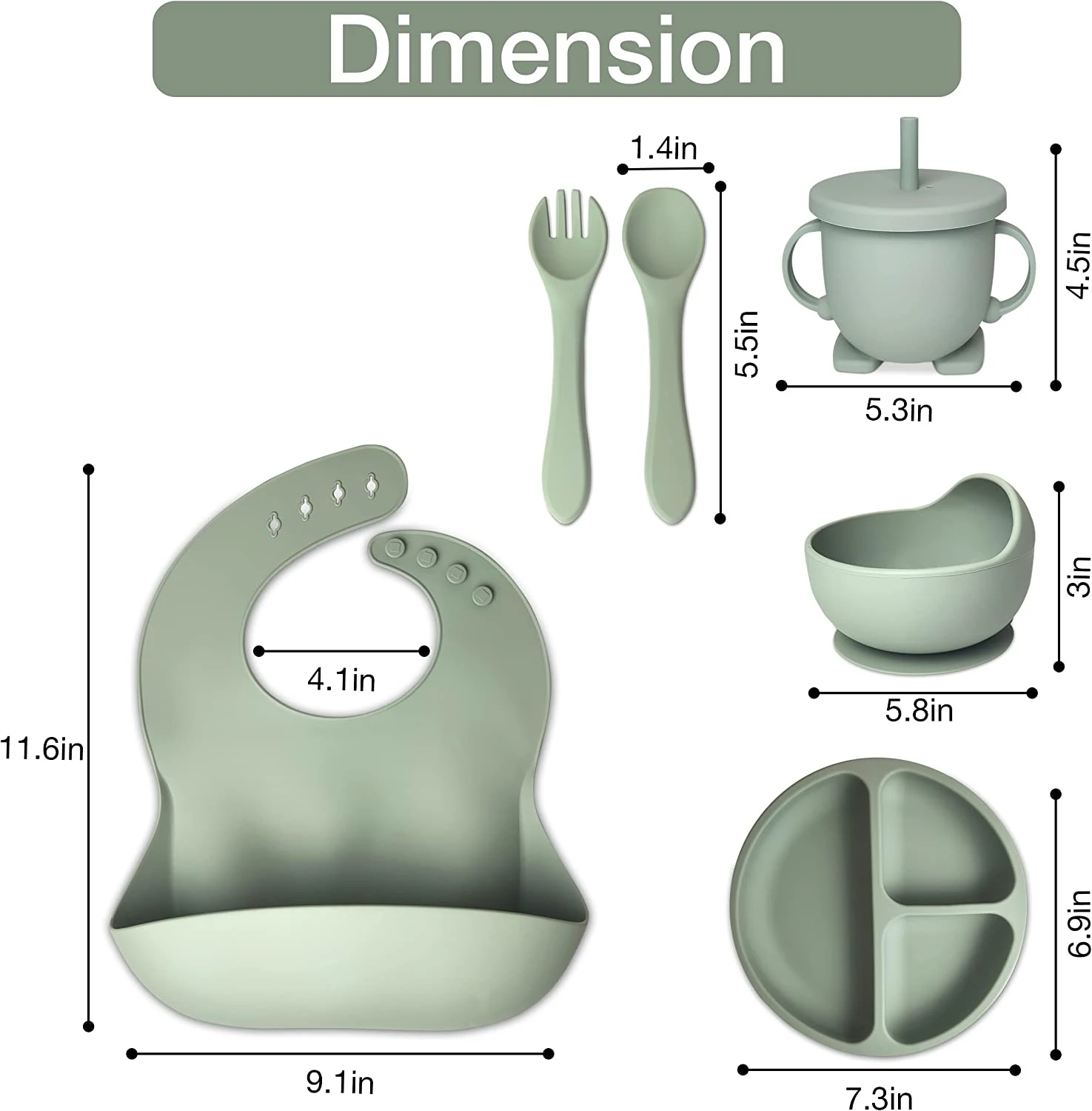 Bpa Free Custom Logo Kids Baby Feeding Set Silicone Suction Bowl Plate Bib Cutlery Silicone set for babies