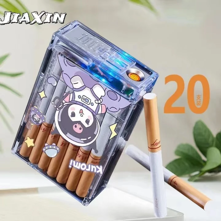 JiaXin transparent cigarette Protective Box Sanrio rechargeable lighter Plastic Acrylic Cigarette Case with usb lighter
