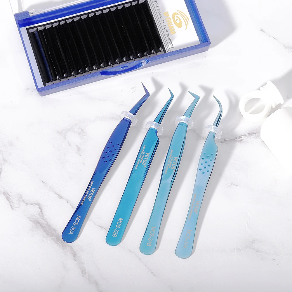 Custom Logo Eyelash Tweezers Rainbow Tweezer Gold Blue Colour Stainless Steel Lash Tweezers For Eyelash Extension