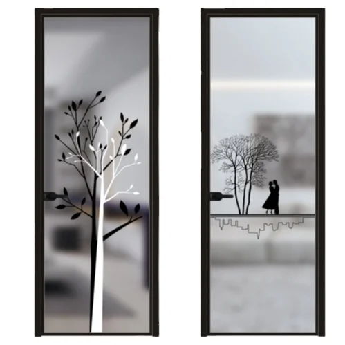 Beautiful Double Glazed Leaf Swing Glass Doors Aluminum Frosted Entry Stainless Steel Durable Stylish Graphic Design Available