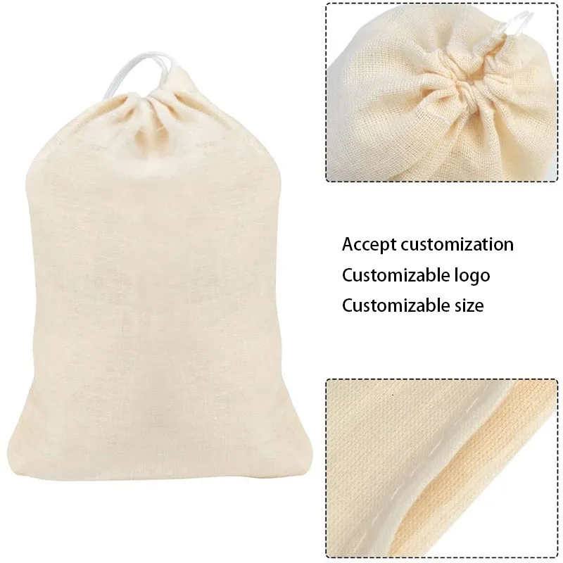 Reusable Eco Friendly Packaging Drawstring Bag Cotton Pouch Gift Sachet Muslin Tea Cotton Bags