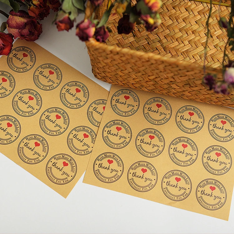 Custom Printing Gift Seal Label Kraft Paper Thank You Stickers Thank You Cards Stickers