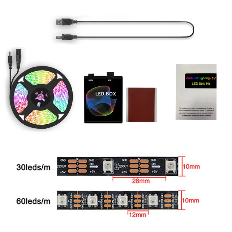 Desktop PC Screen Background Lighting RGB LED Strip 5V USB Ambibox In LED Strip Light 5050 RGB Dream Color Ambient TV Kit