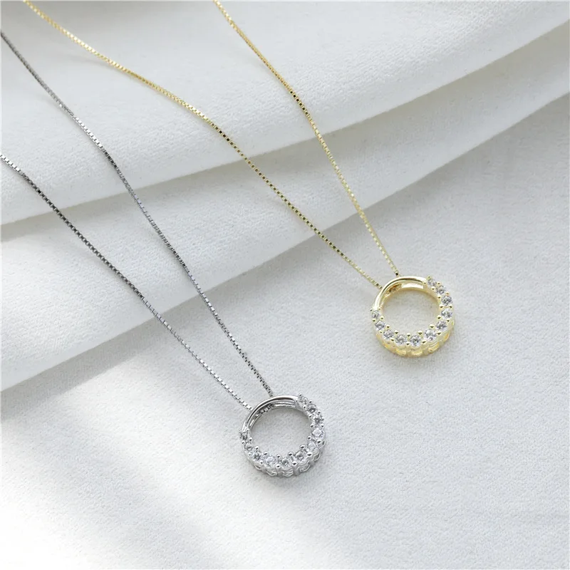 Fashion Jewelry 925 Sterling Silver Circle Pendant Necklace Geometric Cubic Zirconia Hollow Ring Pendant Necklace For Women